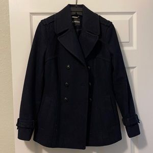 Dark Navy Classic Pea Coat - Express